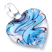 Glasvedhæng. Hjerte i Murano stil. 50 mm. Lys turkis